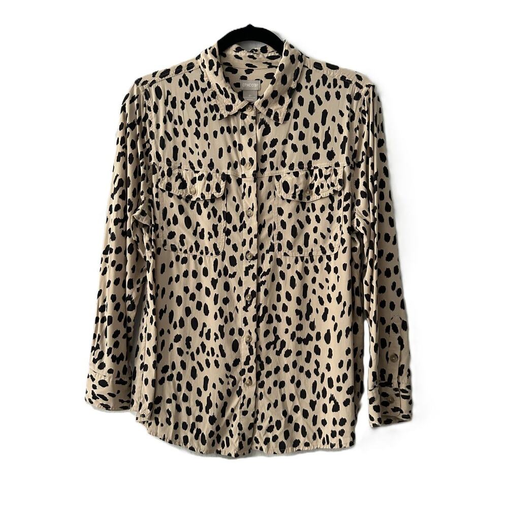 VGC Chicos Sandwash Modal Blend Long Sleeve Utility Leopard Print Top-1P-8